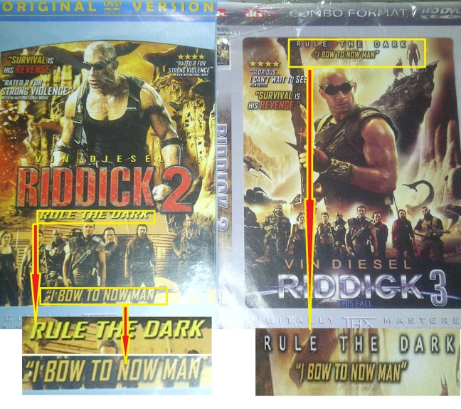 Riddick 1 dan Riddick 2 , judulnya sama "Rule The Dark"